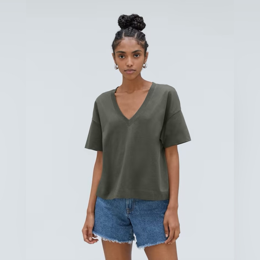 Bundle of 3 - Organic Cotton Slouchy V-Neck Tee Black, White, & Kambaba